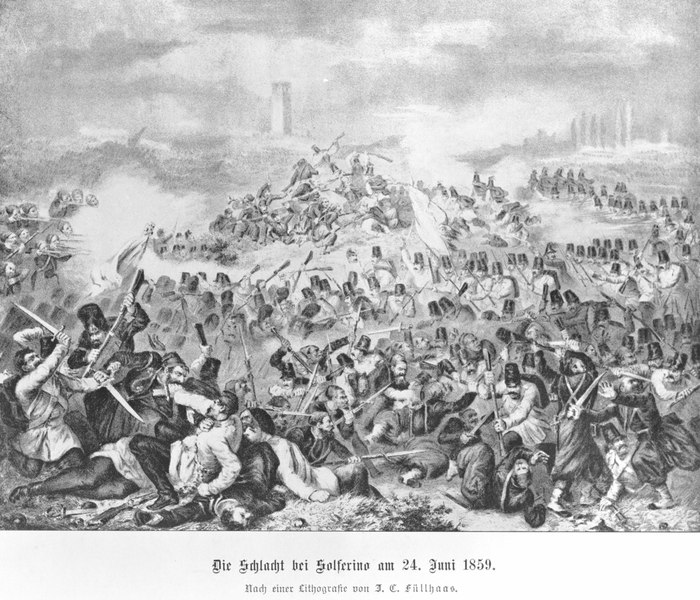 Schlacht bei Solferino 1859, Rasterdruck nach Lithografie von J. C